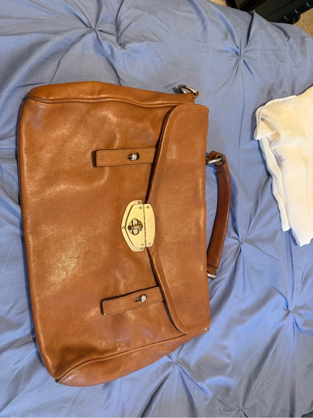 Classic Massimo Dutti Tan Leather Satchel Handbag / purse .